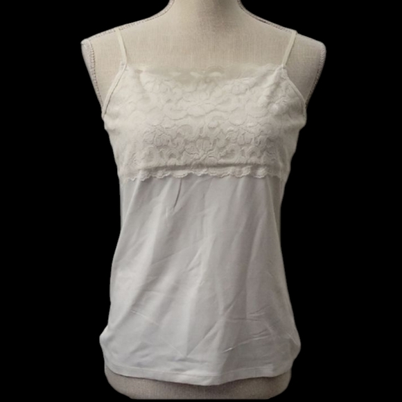 Boutique Essentials Elegant White Lace Trim Cami Top - Picture 1 of 3
